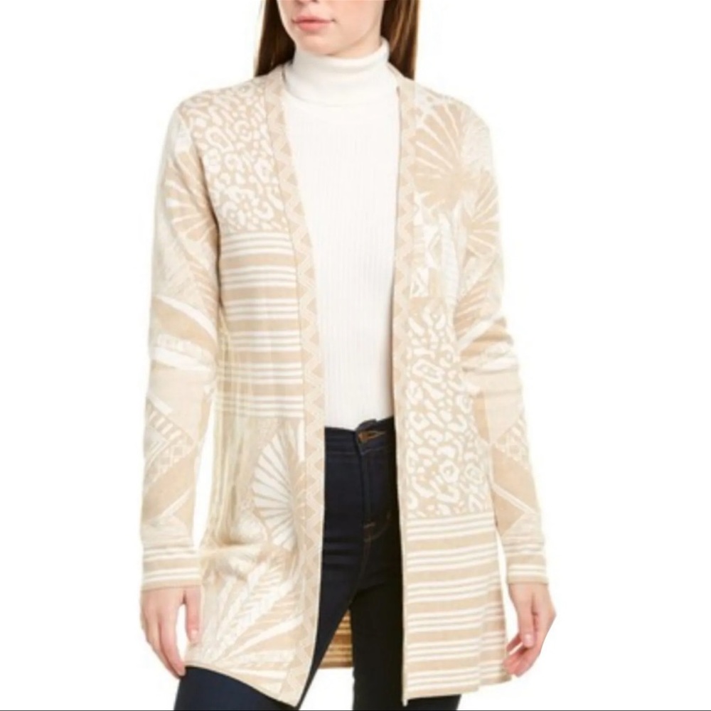 J. McLaughlin Marguerite Multi Print Cardigan In Oatmeal And White Size L